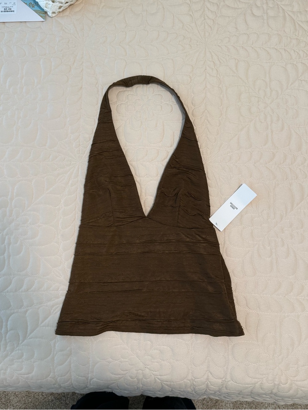 Brown Halter V-Neck Womens Dress Top